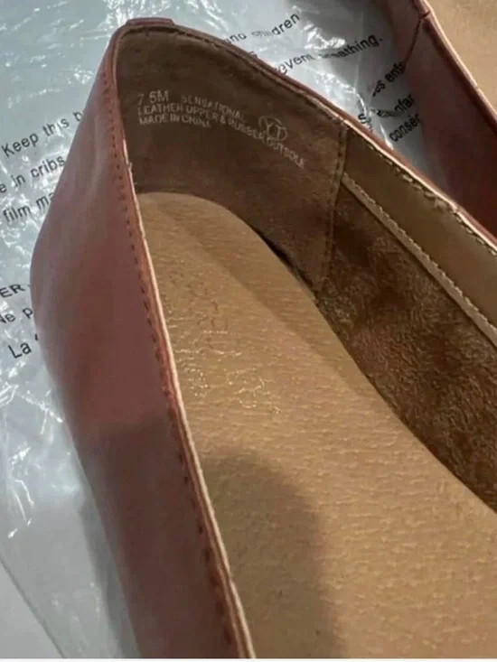 AEROSOLES Tan Leather Flats with Decorative Buckle - Picture 4 of 5